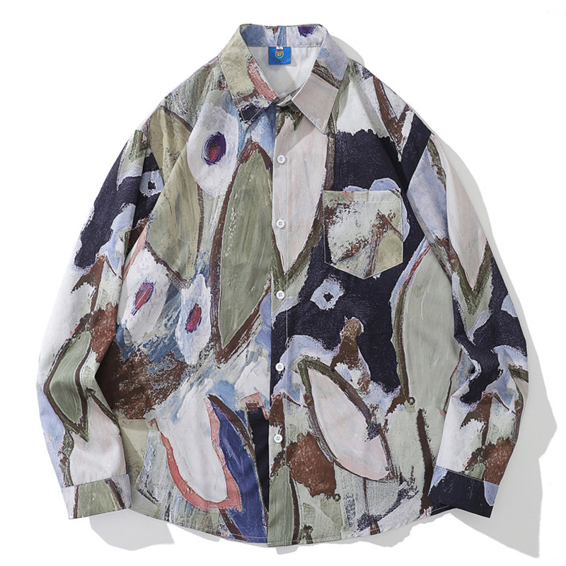 New Spring Retro Graffiti Hawaiian Long Sleeve Shirt