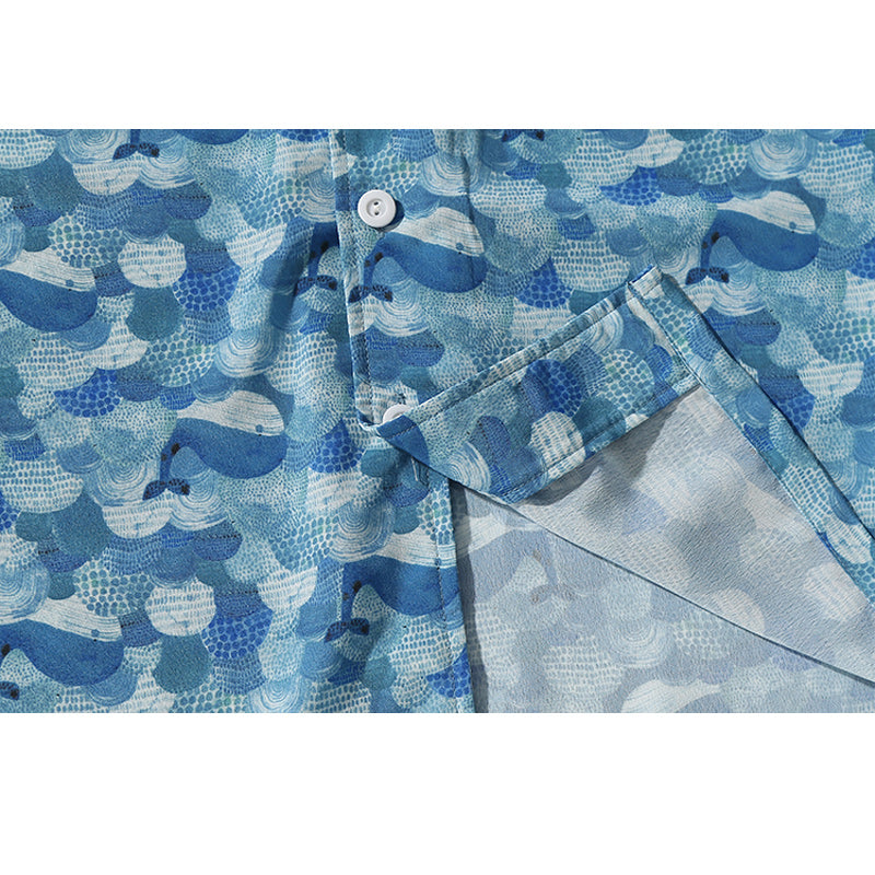 Hawaiian Ocean Wave Whale Print Aloha Shirt