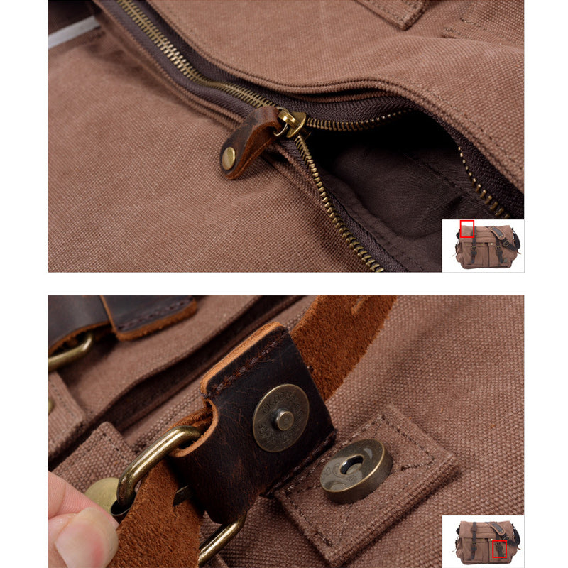 Large capacity canvas and genuine leather messenger bag in five colors