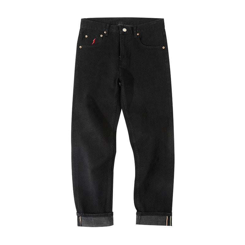 Straight denim pants with embroidery