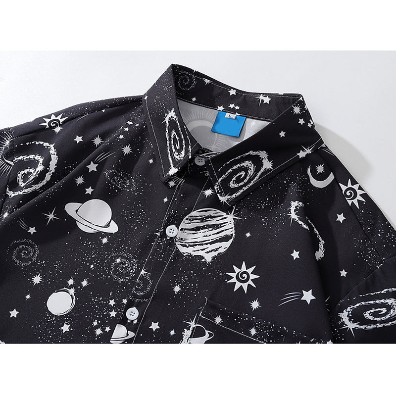 Space/Sky Print Short Sleeve Shirt