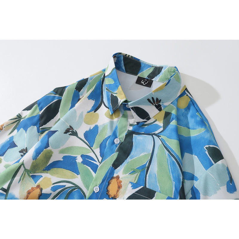 Long Sleeve Vacation Painting Print Shirt