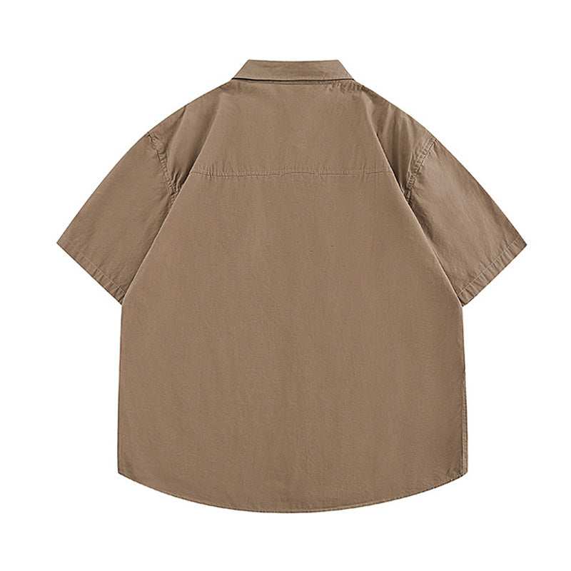 Checkered pocket work short-sleeved shirt