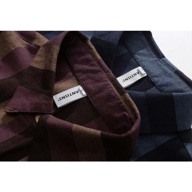 American casual color-matched striped short-sleeved shirt