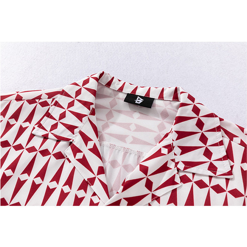Cuban collar geometric print shirt