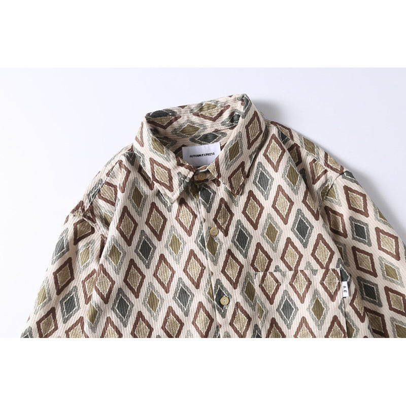 Geometric Print Corduroy Long Sleeve Shirt