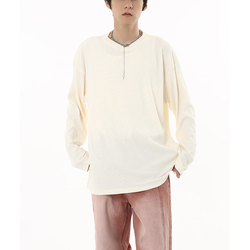 American casual plain V-neck long-sleeved T-shirt