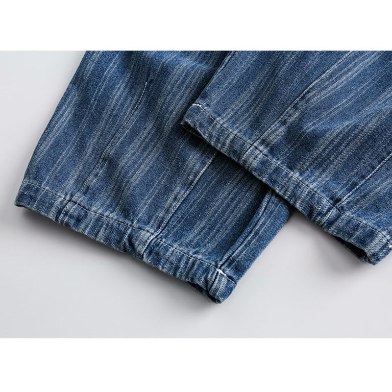 Washed Elastic Waist Straight Jeans