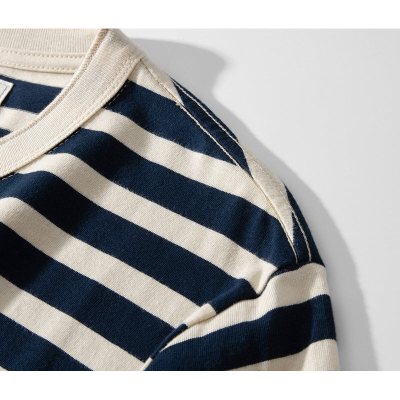 Striped Henley neck long sleeve tee