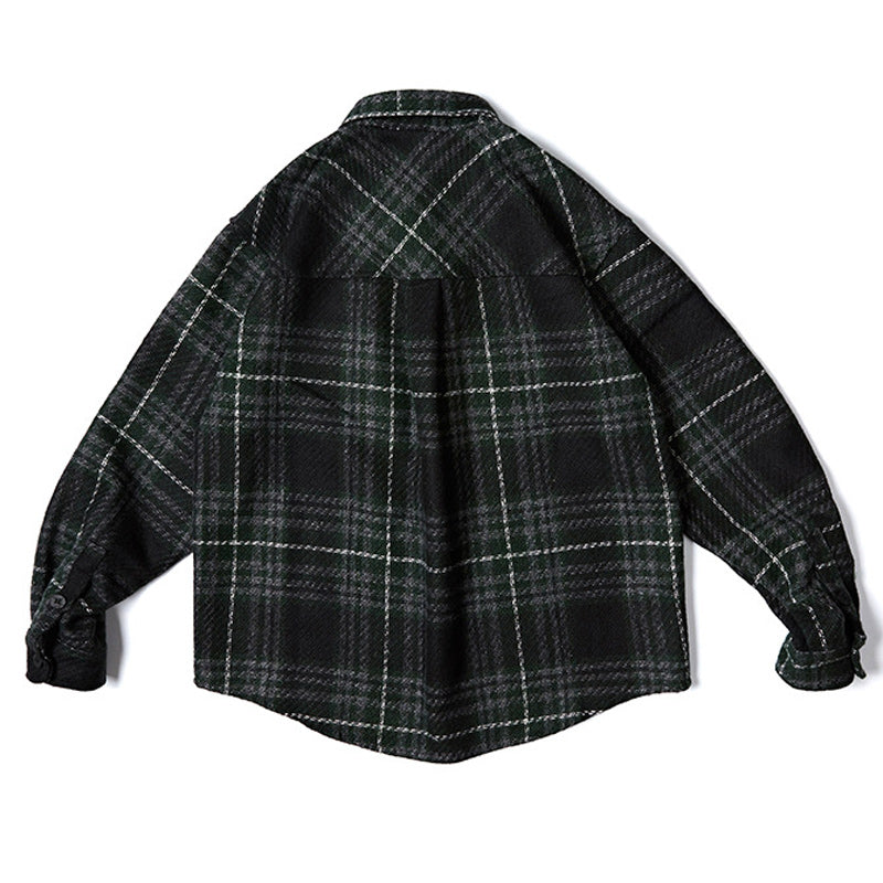 Classic check pattern pocket long sleeve shirt