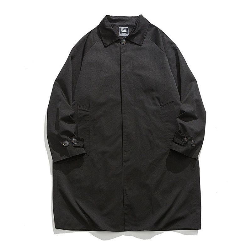 Spring plain turn-down collar mid-length/long coat