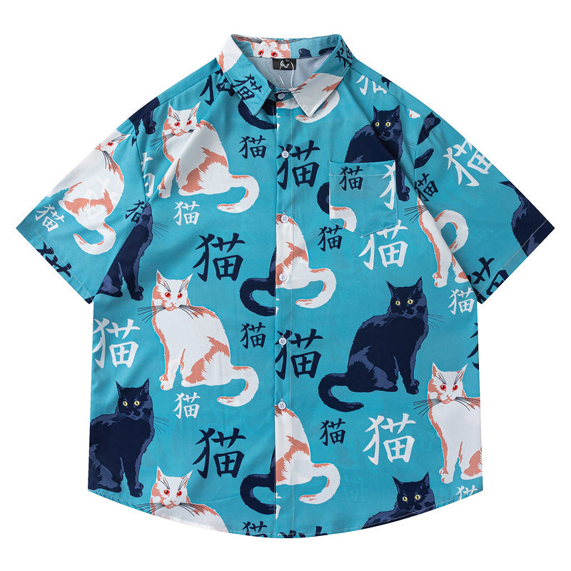 猫] 猫柄プリント半袖シャツ – streofit