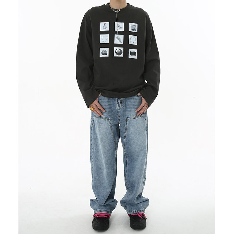 American casual print three-color long-sleeved T-shirt
