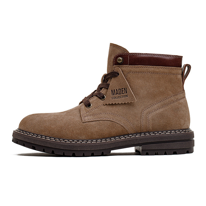 Gold plan cowhide x suede retro mid work boots