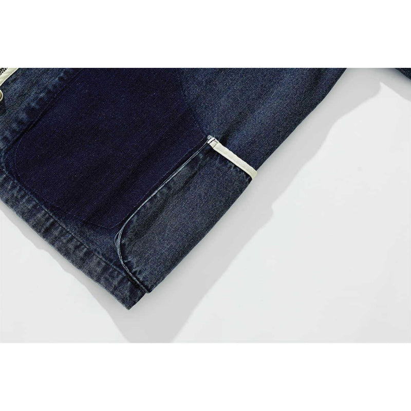Chinese Button & Zip Collarless Denim Jacket