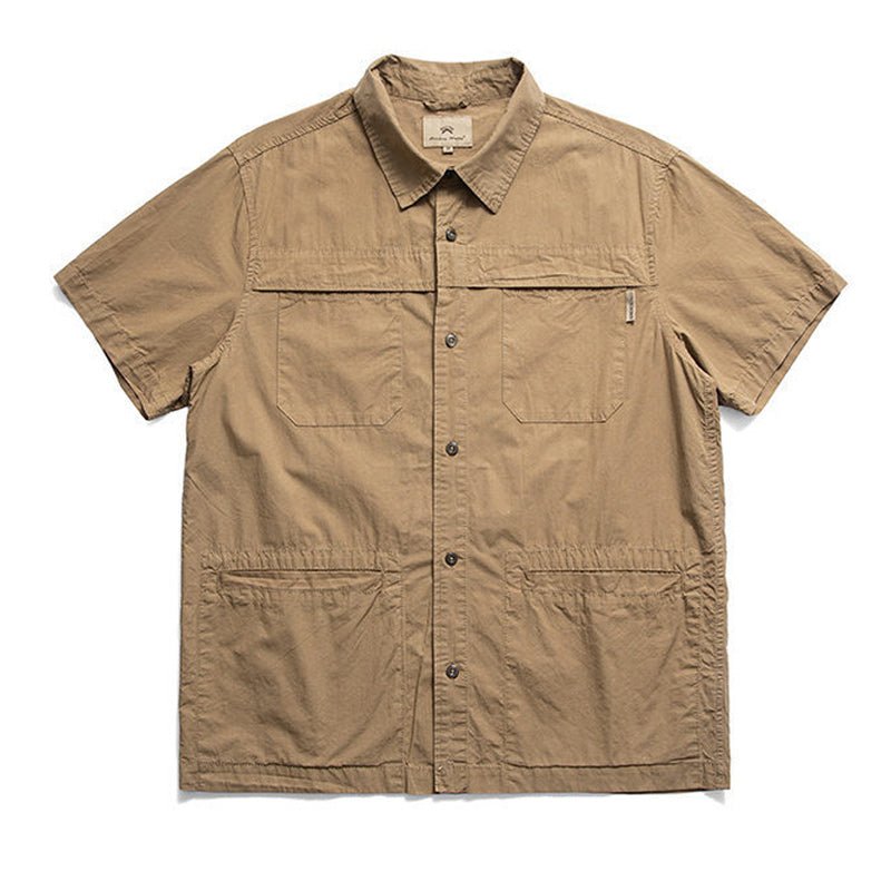 Solid color multi-functional pocket work short sleeve shirt