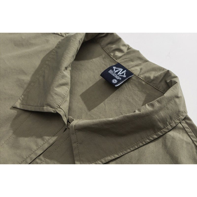 Classic plain hedgework short-sleeved shirt