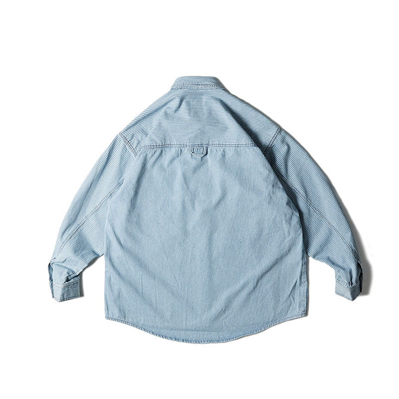 Spring color-coordinated striped multi-pocket skipper shirt