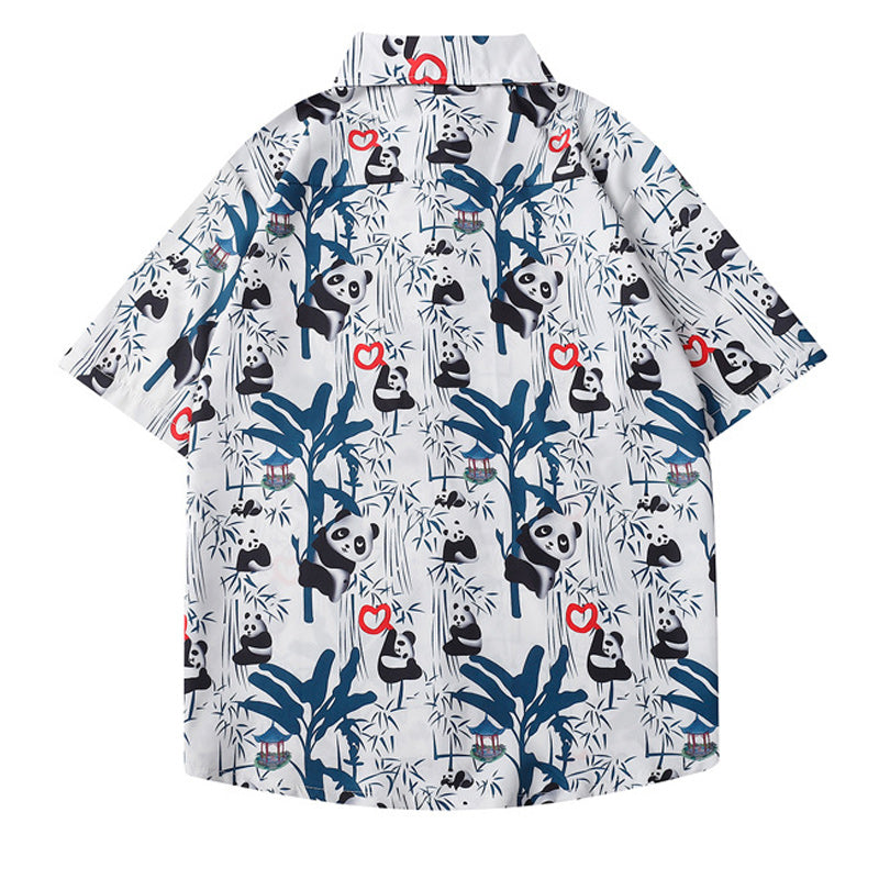 Hawaiian Panda Bamboo Print Short Sleeve Shirt