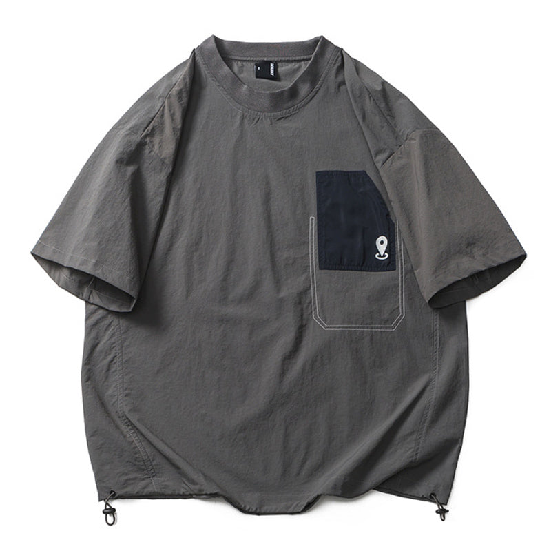 夏新作多ポケット配色半袖Tシャツ