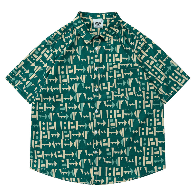 New summer geometric print short sleeve shirt