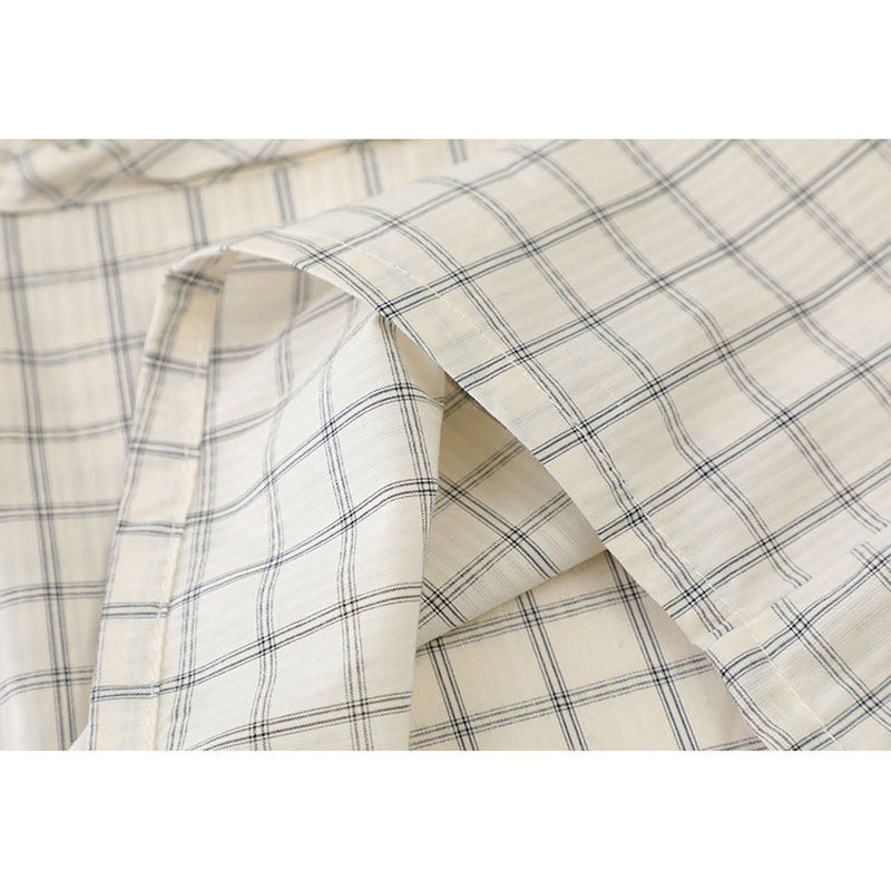 Classic zipper pocket check pattern short sleeve shirt