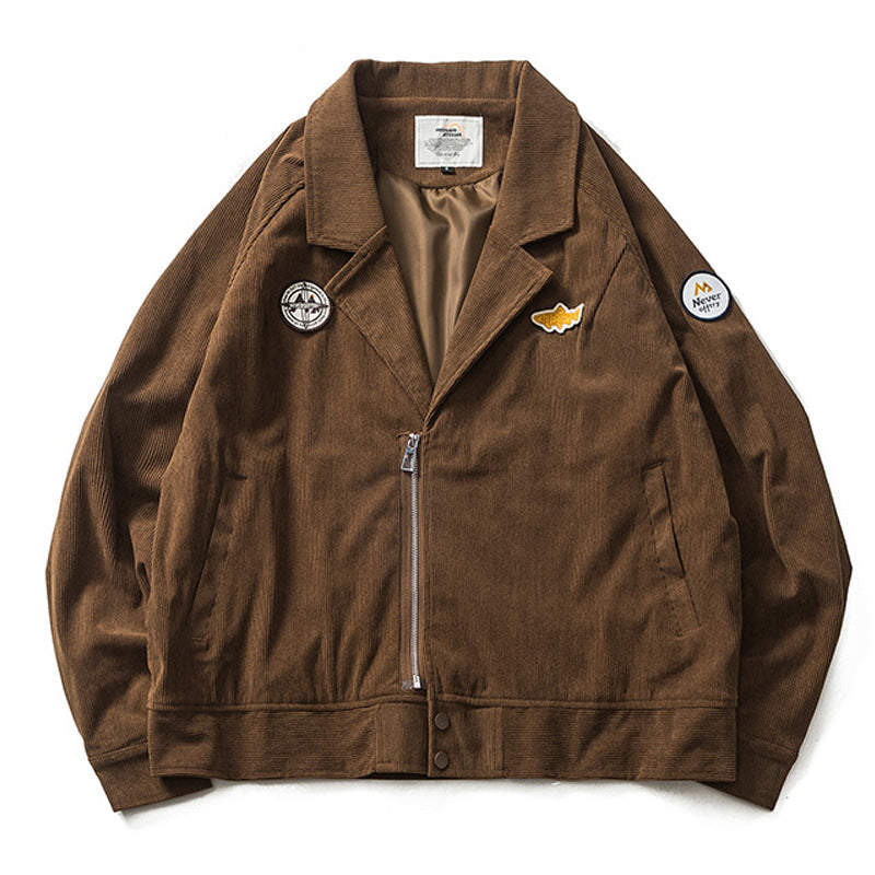 Plain corduroy folded neck jacket