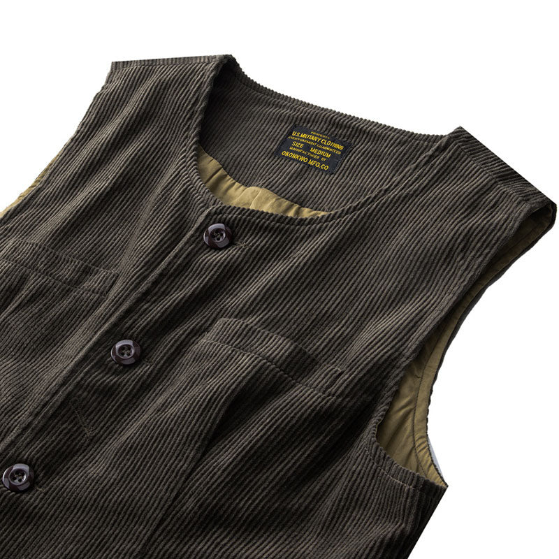 Solid color, multi-pocket, heavyweight corduroy cargo vest