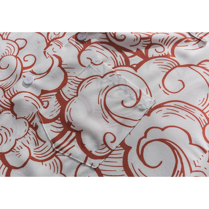 Cuban color "Wave" all-over print aloha shirt, short sleeves