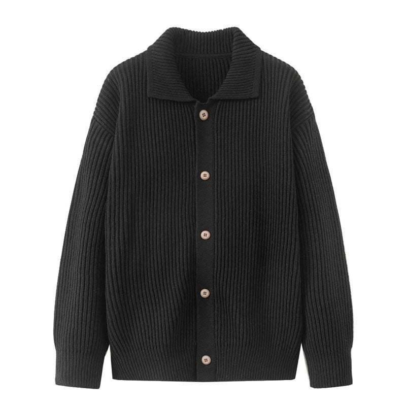 Business & Casual Collared Rib Knit Cardigan