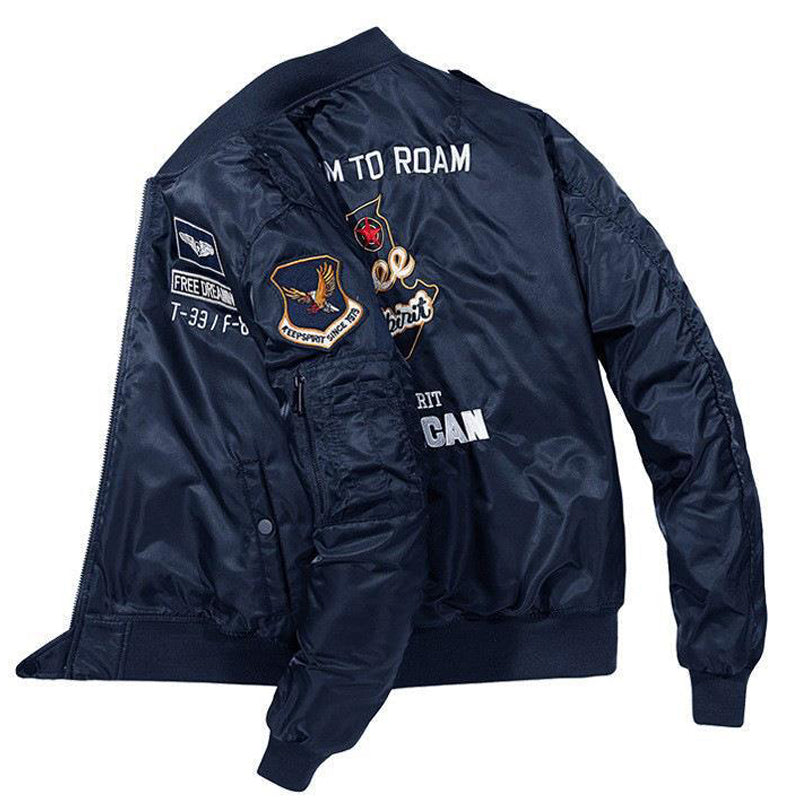 Printed Alphabet Thick Warm Padded Stand Collar Jacket