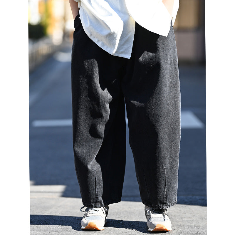 Distressed washed oversized cropped denim pants