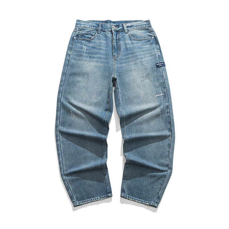 Washed Pocket Straight Denim Pants