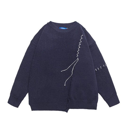 Solid color, contrasting round neck knit sweater