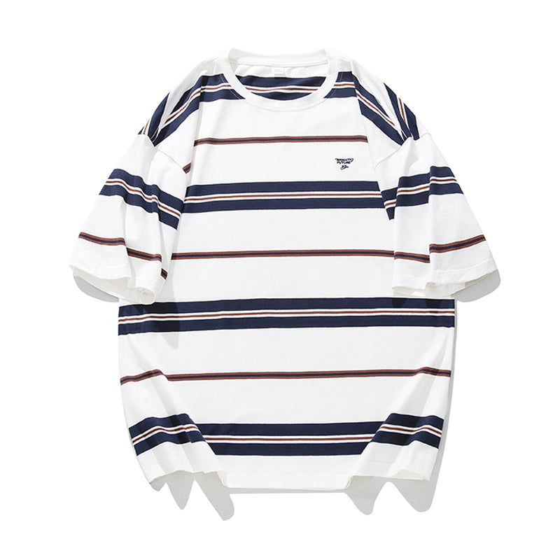 Retro color horizontal striped short sleeve T-shirt