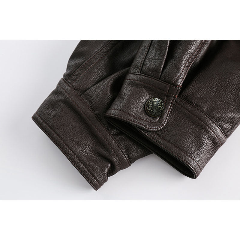 Classic PU leather casual loose stand collar jacket
