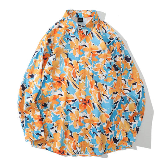 New Spring Floral Print Color-Scheme Long Sleeve Shirt