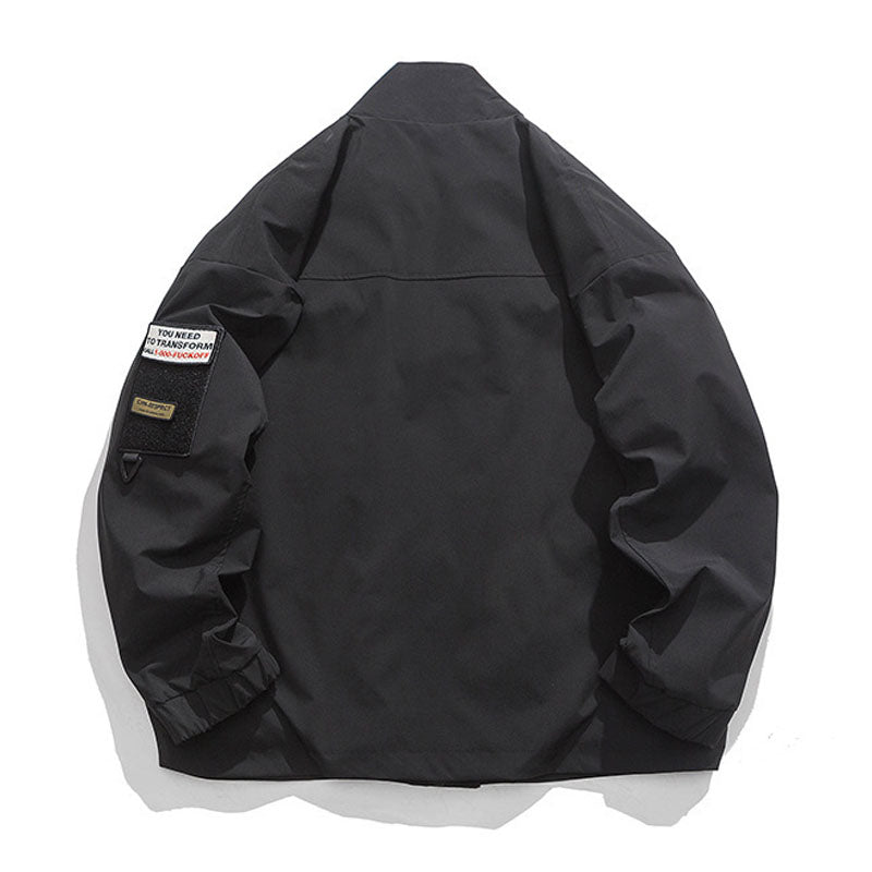 Stand collar multi-pocket outdoor cargo jacket