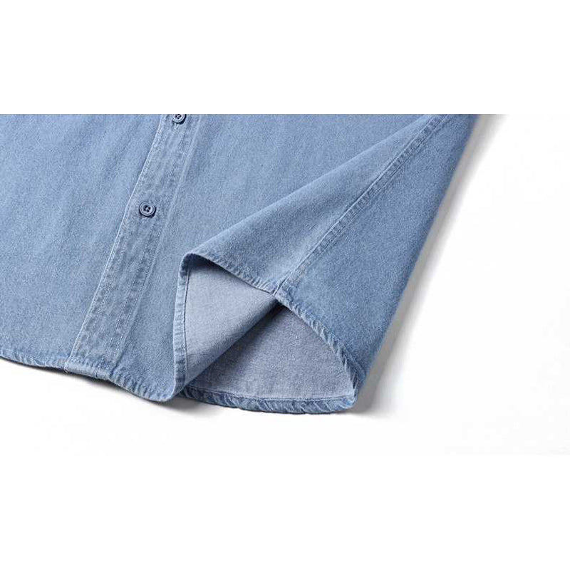 Classic plain denim short-sleeved work shirt