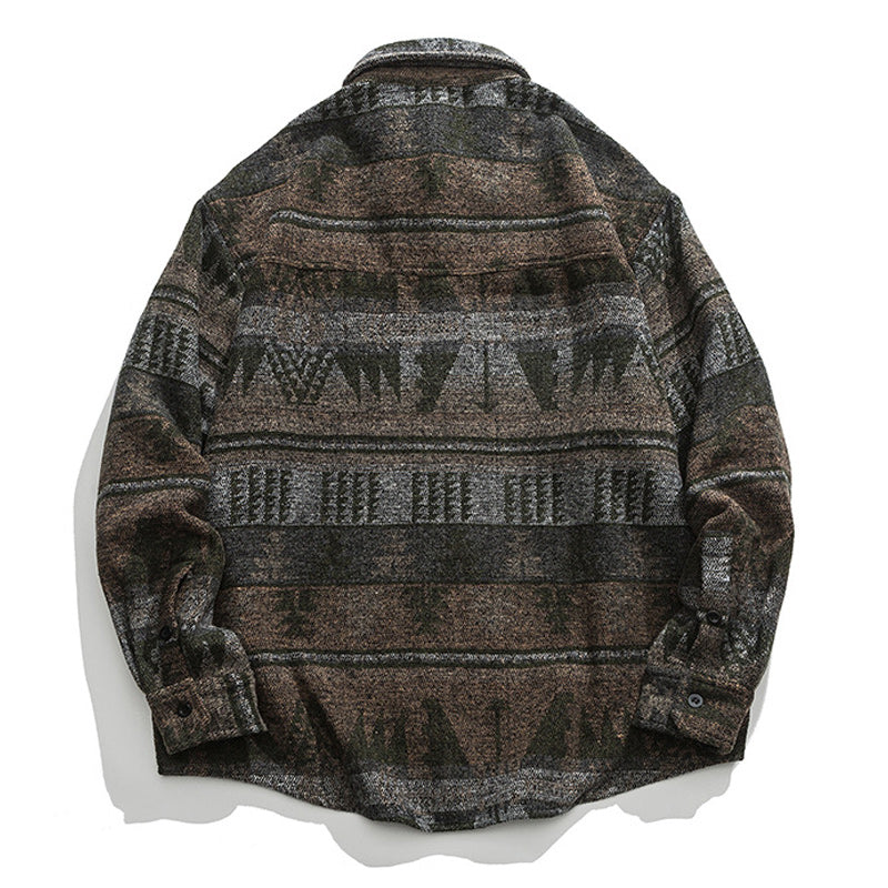Ethnic NAVAJO all-over print wool blend tweed overshirt