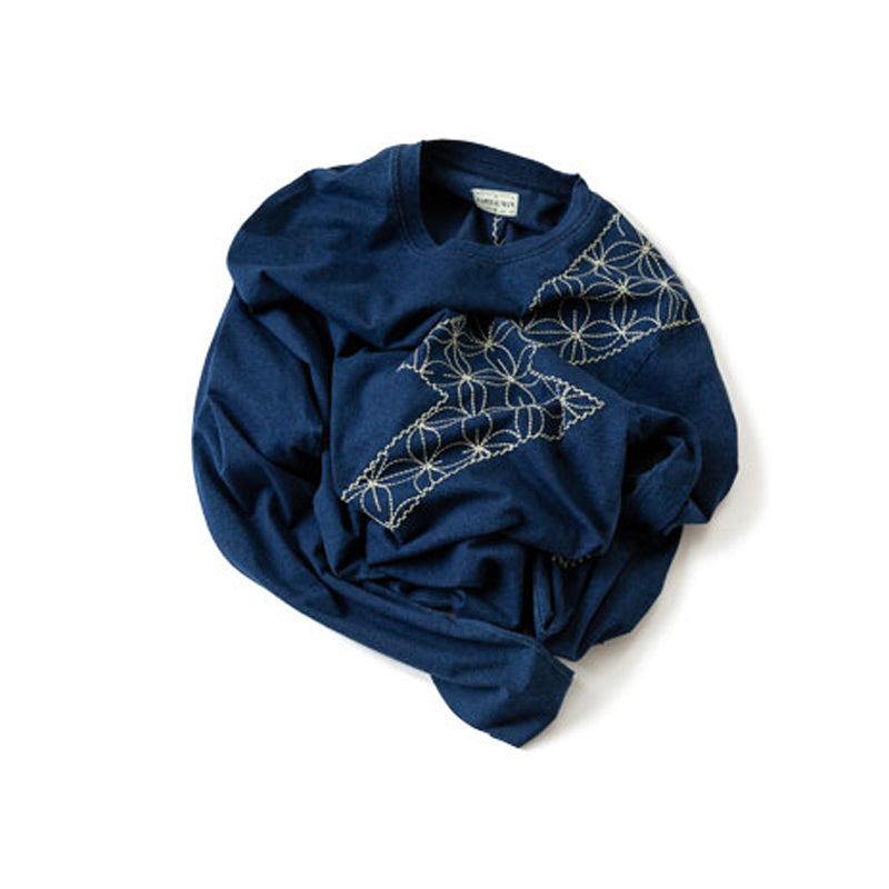 "Lightning" Indigo-dyed Navy Long-sleeved T-shirt