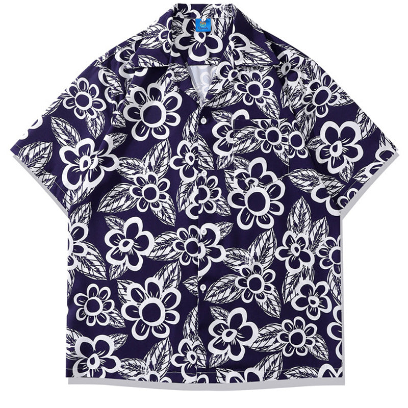 Retro floral all-over print aloha short-sleeved shirt