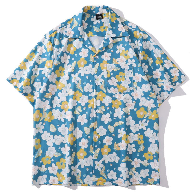 New summer color combination floral print short sleeve shirt