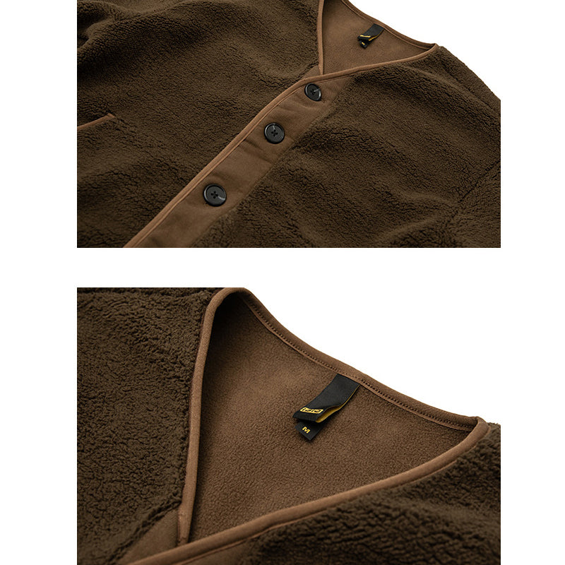 No-collar base, loose-fitting, warm fleece jacket