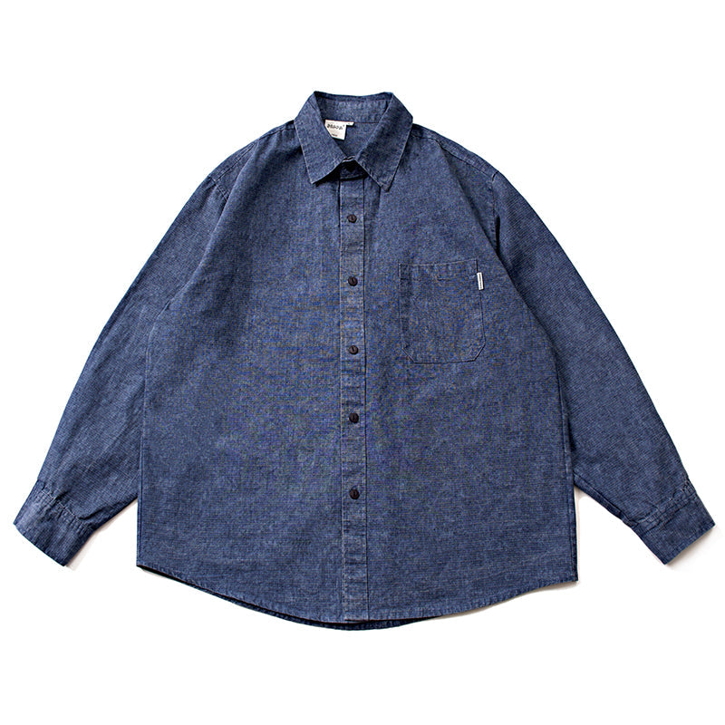 Elbow patch checkered indigo dyed shirt