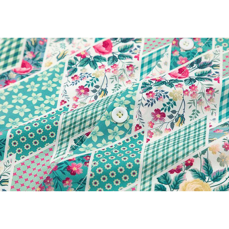 Retro floral diamond-print short-sleeved shirt