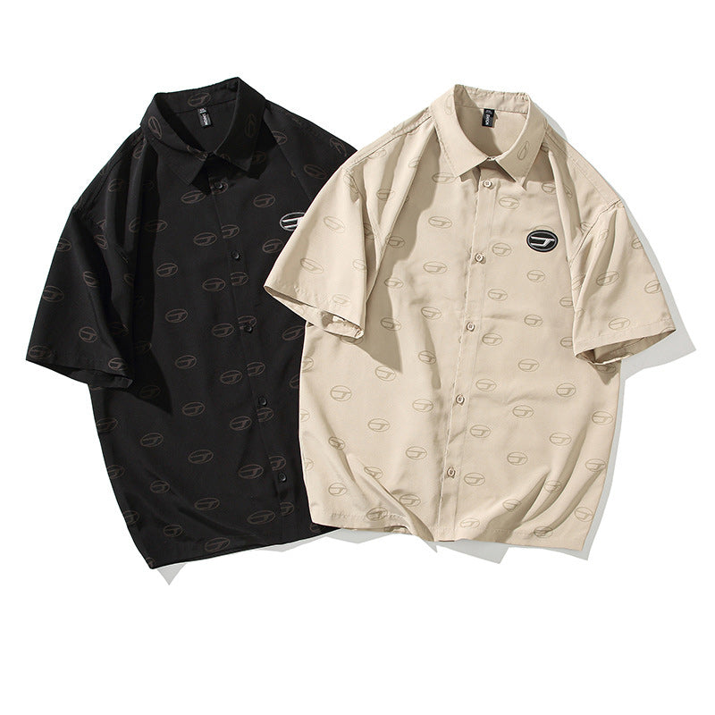 Simple retro short-sleeved print shirt