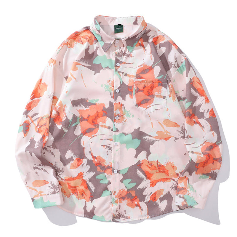 New Spring Vintage Floral Print Long Sleeve Shirt