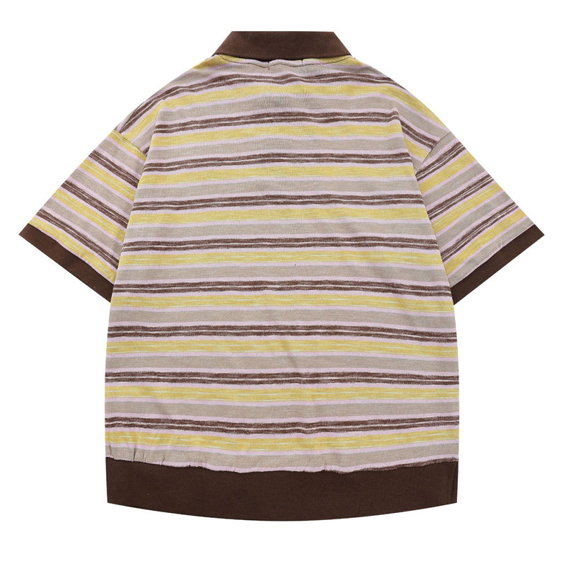 Retro color-striped polo shirt