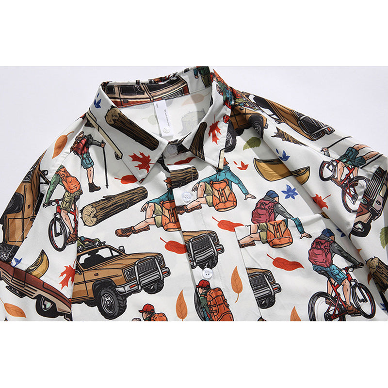 "Traveler" Print Aloha Shirt